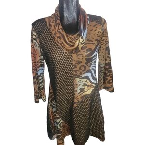 Le Grenier Multi Patterned Animal Print Cowl Neck Sweater S